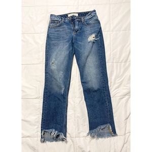 Fringe Hem Mom Jeans